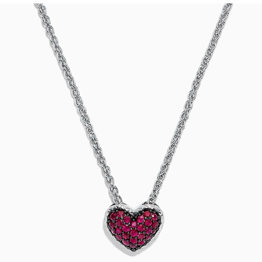 Effy Sterling Silver Ruby Heart Necklace